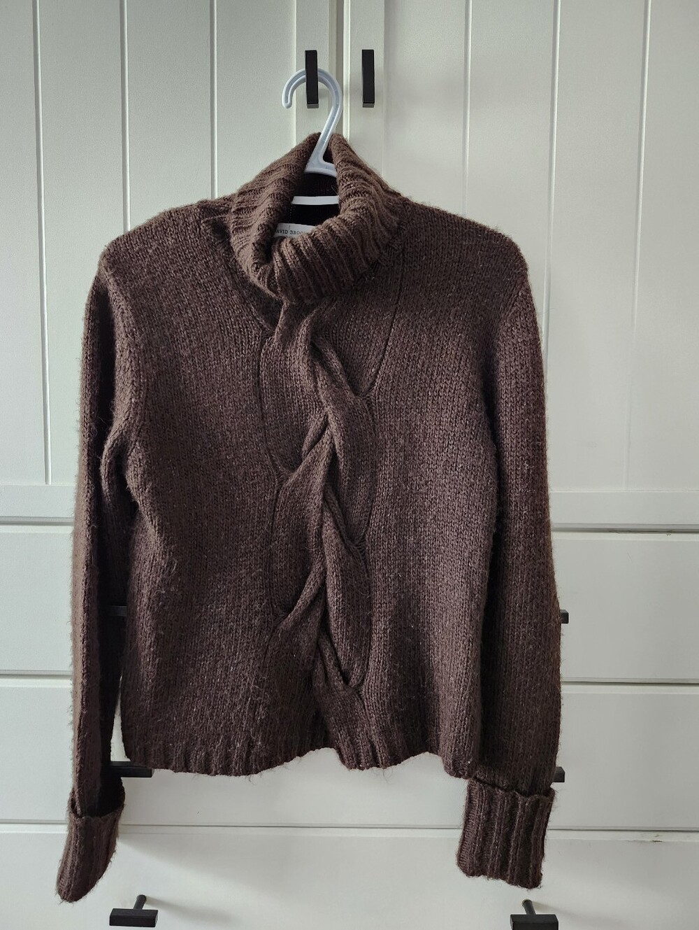 David Brooks Dark Brown Cable-Knit Turtleneck Sweater Sz S